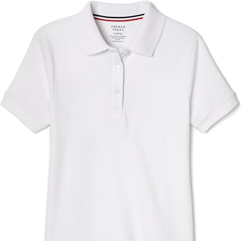 French Toast SA9423 Girls Picot Polo White
